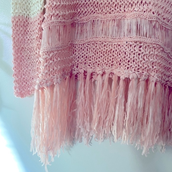 ENTRO Pastel Striped Knit Sweater w/ Fringe Size Medium - Picture 3 of 5